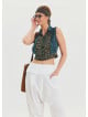 Shirt Collar Button Detailed Navy Blue Summer Blouse 4631